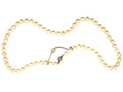 Pearl Necklace with Diamond Cluster Clasp