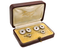 Art Deco 18ct Gold, Platinum, & Cabochon Sapphire Cufflinks & Studs Dress Set