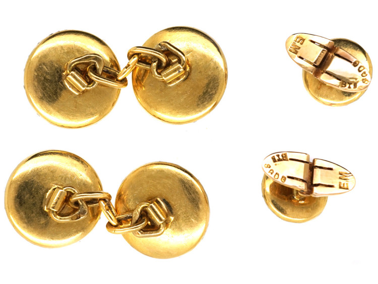 Art Deco 18ct Gold, Platinum, & Cabochon Sapphire Cufflinks & Studs Dress Set