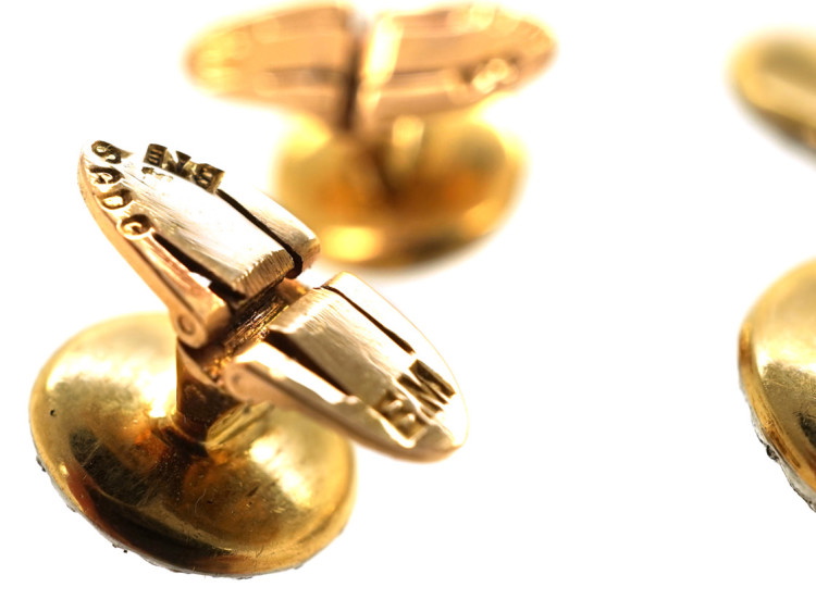Art Deco 18ct Gold, Platinum, & Cabochon Sapphire Cufflinks & Studs Dress Set