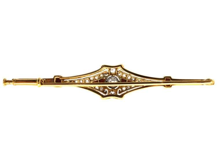 Art Deco 18ct Gold & Platinum, Diamond & Garnet Brooch
