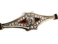 Art Deco 18ct Gold & Platinum, Diamond & Garnet Brooch