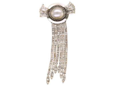 Art Deco 18ct White Gold, Diamond & Pearl Cascade Brooch Art Deco 18ct White Gold, Diamond & Pearl Cascade Brooch
