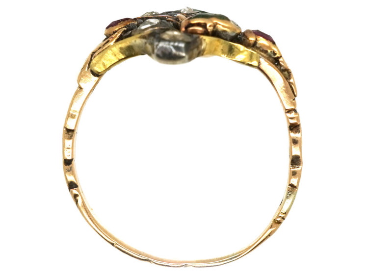 Georgian Gold , Emerald, Ruby & Rose Diamond Giardinetti Ring