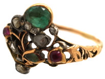 Georgian Gold , Emerald, Ruby & Rose Diamond Giardinetti Ring