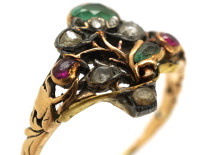 Georgian Gold , Emerald, Ruby & Rose Diamond Giardinetti Ring