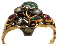 Georgian Gold , Emerald, Ruby & Rose Diamond Giardinetti Ring