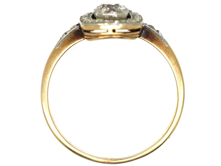 Art Deco 18ct Gold, Platinum & Three Stone Diamond Oval Ring