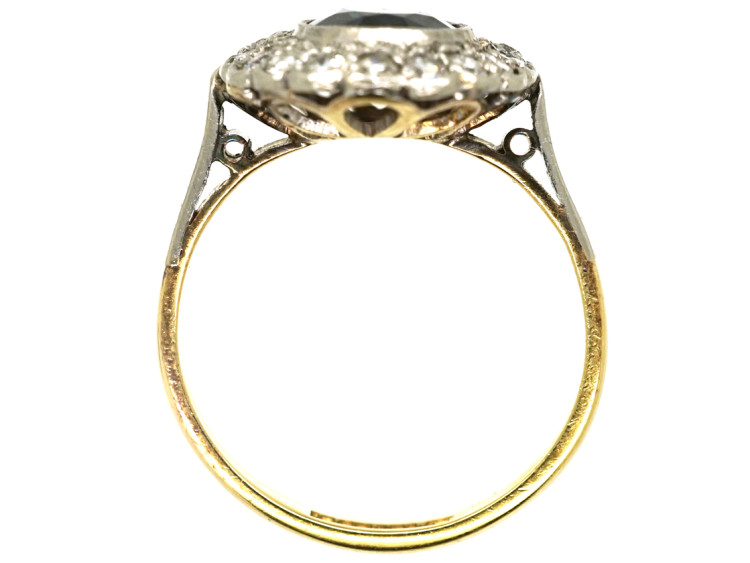 Art Deco 18ct Gold & Platinum, Sapphire & Diamond Oval Cluster Ring