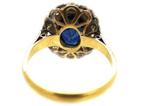Art Deco 18ct Gold & Platinum, Sapphire & Diamond Oval Cluster Ring