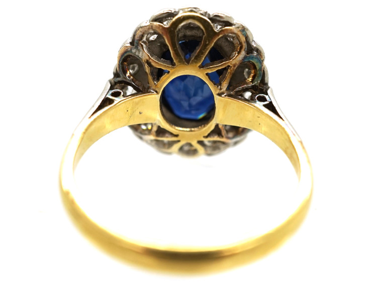 Art Deco 18ct Gold & Platinum, Sapphire & Diamond Oval Cluster Ring