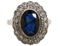 Art Deco 18ct Gold & Platinum, Sapphire & Diamond Oval Cluster Ring