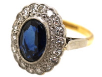 Art Deco 18ct Gold & Platinum, Sapphire & Diamond Oval Cluster Ring