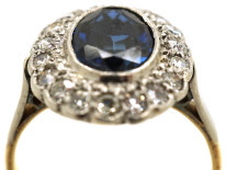 Art Deco 18ct Gold & Platinum, Sapphire & Diamond Oval Cluster Ring