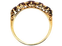 Victorian Carved Half Hoop 18ct Gold Five Stone Ruby Ring