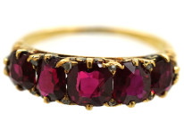 Victorian Carved Half Hoop 18ct Gold Five Stone Ruby Ring