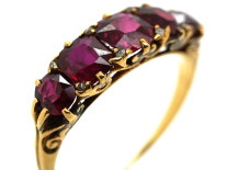 Victorian Carved Half Hoop 18ct Gold Five Stone Ruby Ring