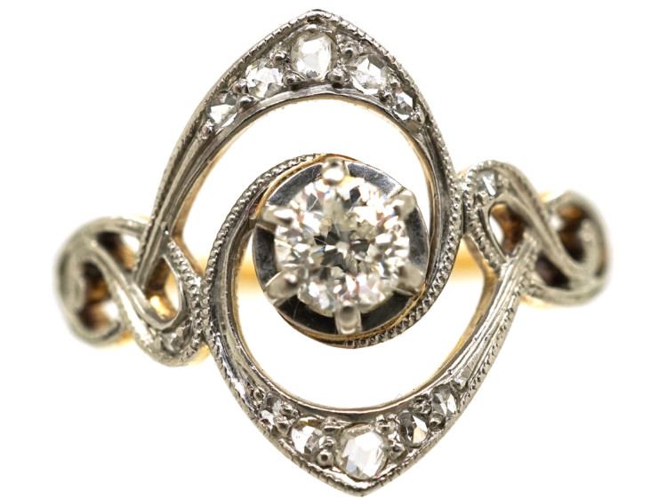 Art Nouveau 18ct Gold, Platinum & Diamond Ring