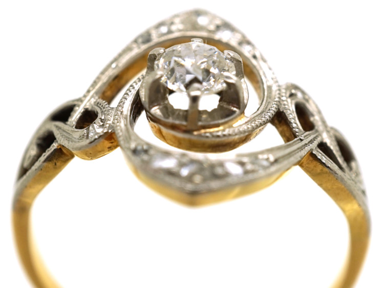 Art Nouveau 18ct Gold, Platinum & Diamond Ring