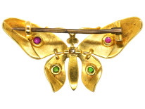 Edwardian 18ct Gold Butterfly Brooch Set With Green Garnets, Rubies, Pearls & a Diamond