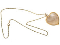Edwardian Large Opal Heart Pendant with Diamond Top on 14ct Gold Chain