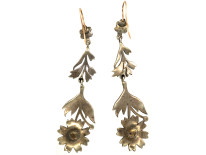 Edwardian Long Drop Silver & Marcasite Flower Earrings