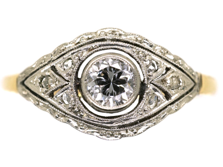Art Deco 18ct Gold, & Platinum Diamond Ring