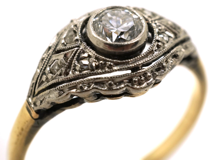 Art Deco 18ct Gold, & Platinum Diamond Ring
