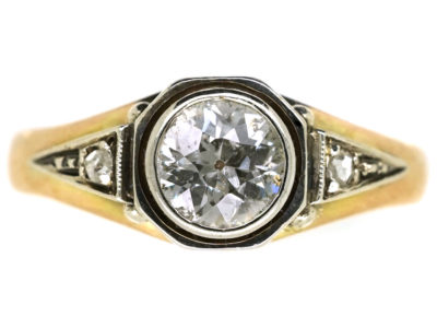 Art Deco Diamond Solitaire Ring With Rose Diamond Shoulders