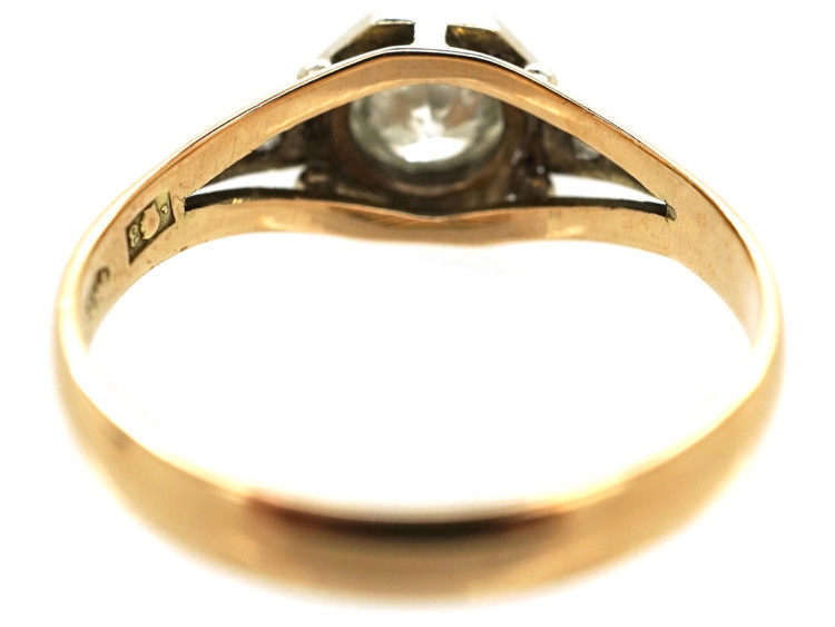 Art Deco Diamond Solitaire Ring With Rose Diamond Shoulders