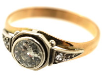 Art Deco Diamond Solitaire Ring With Rose Diamond Shoulders