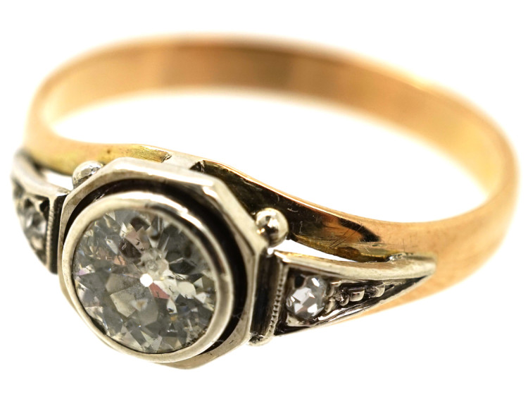 Art Deco Diamond Solitaire Ring With Rose Diamond Shoulders