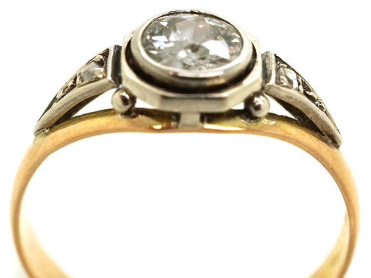 Art Deco Diamond Solitaire Ring With Rose Diamond Shoulders