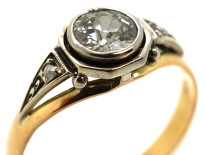 Art Deco Diamond Solitaire Ring With Rose Diamond Shoulders