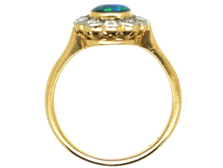 Edwardian 18ct & Platinum, Black Opal & Diamond Oval Ring