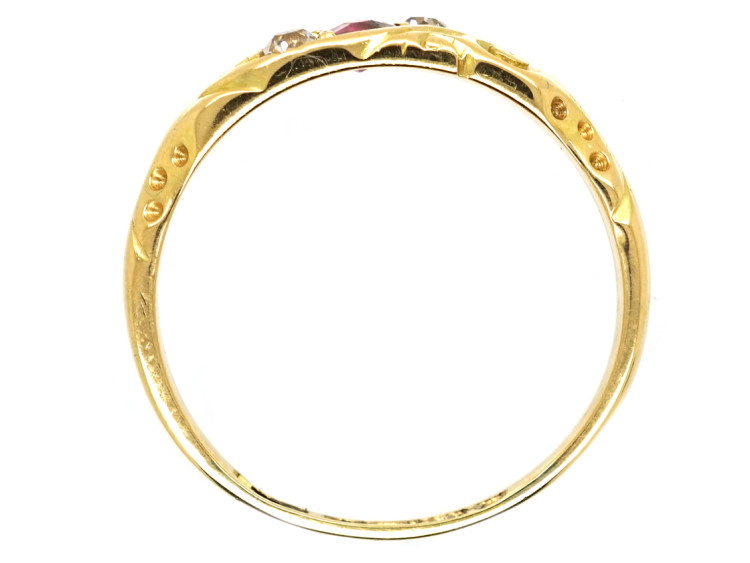 Edwardian 18ct Gold, Diamond & Ruby Twist Ring