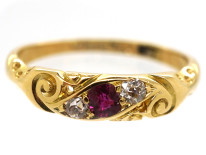 Edwardian 18ct Gold, Diamond & Ruby Twist Ring