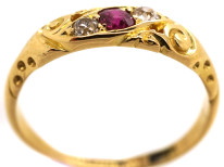 Edwardian 18ct Gold, Diamond & Ruby Twist Ring