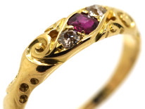 Edwardian 18ct Gold, Diamond & Ruby Twist Ring