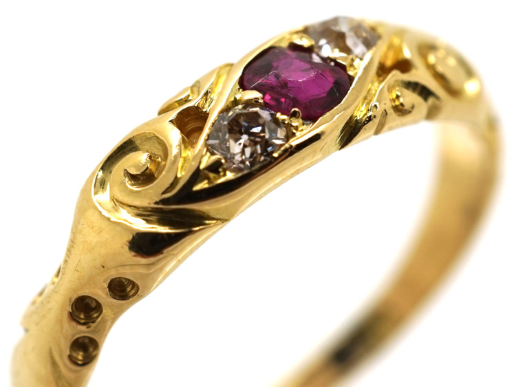Edwardian 18ct Gold, Diamond & Ruby Twist Ring