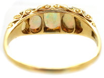 Victorian 18ct Gold, Five Stone Opal & Diamond Carved Half Hoop Ring
