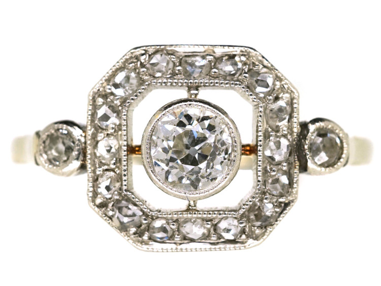 Art Deco 18ct Gold, Platinum, & Diamond Octagonal Ring