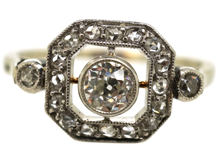 Art Deco 18ct Gold, Platinum, & Diamond Octagonal Ring