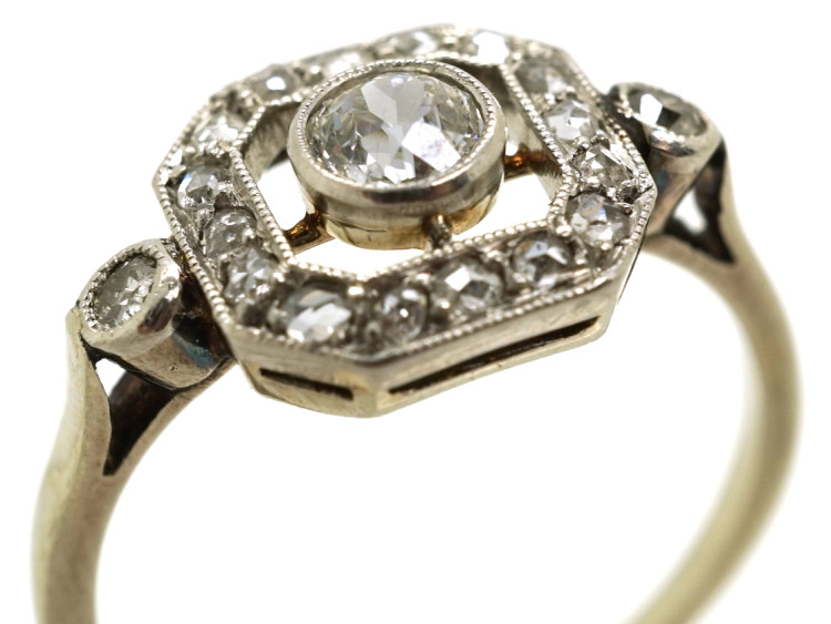 Art Deco 18ct Gold, Platinum, & Diamond Octagonal Ring
