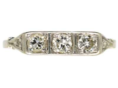 Art Deco 14ct White Gold Three Stone Diamond Ring