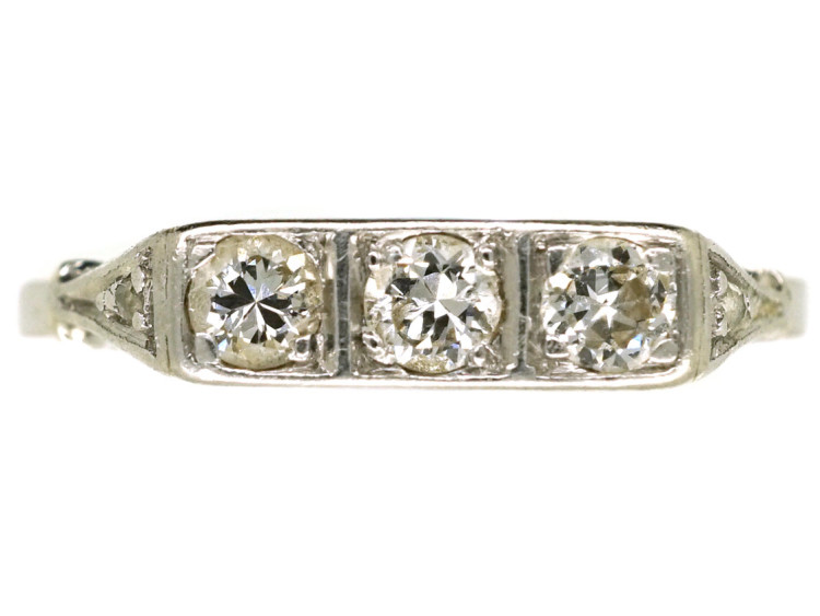 Art Deco 14ct White Gold Three Stone Diamond Ring