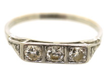 Art Deco 14ct White Gold Three Stone Diamond Ring
