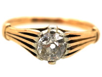 Art Deco 18ct Gold Diamond Solitaire Ring With Pierced Shoulders