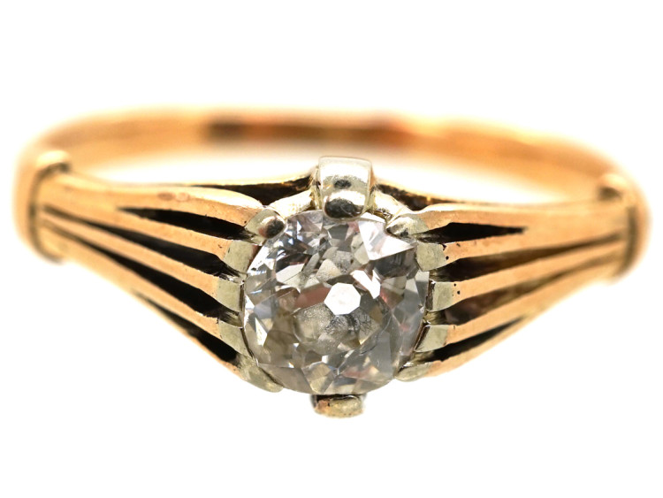 Art Deco 18ct Gold Diamond Solitaire Ring With Pierced Shoulders