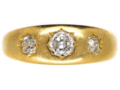 Victorian 18ct Gold & Three Stone Diamond Gypsy Ring
